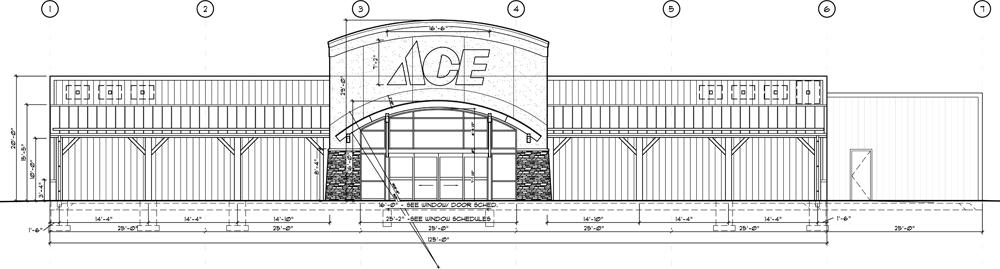 This architectural drawing shows the front elevation of the new Lockwood Ace Hardware. (Courtesy image) 