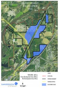 This image shows the boundaries of the Lockwood Targeted Economic Development District, or TEDD, approved by the Yellowstone County Commission. Click on image to enlarge. (Image courtesy of Sanderson Stuart)
